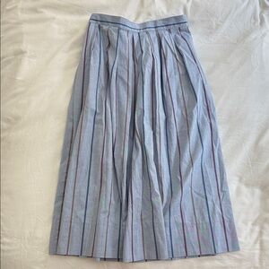 Vintage Striped Blue Pleated Midi Skirt